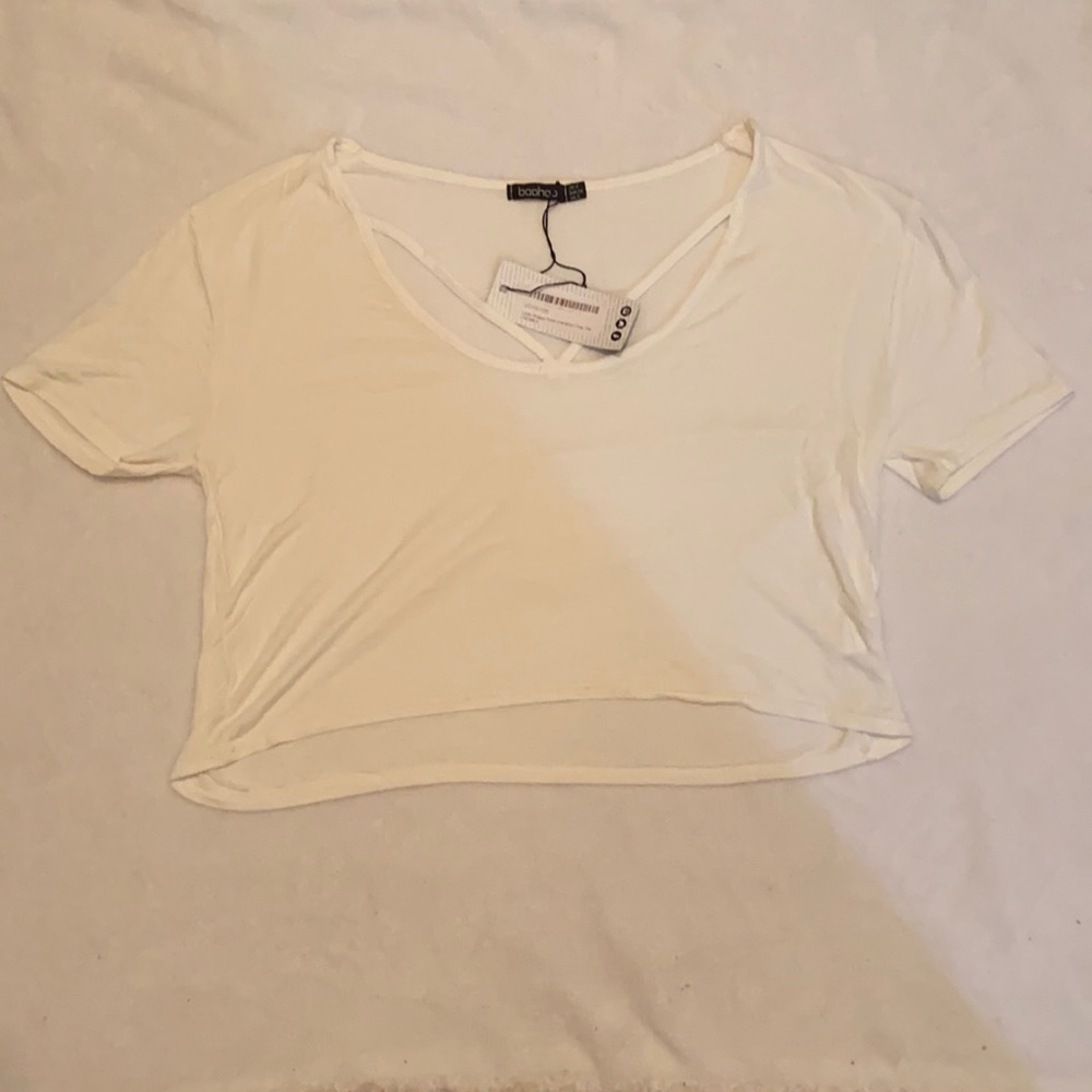 Boohoo Layla strappy front crop tee